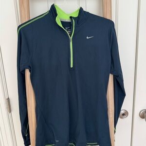 Nike Dark Blue and Bright Green Quarter-Zip Top